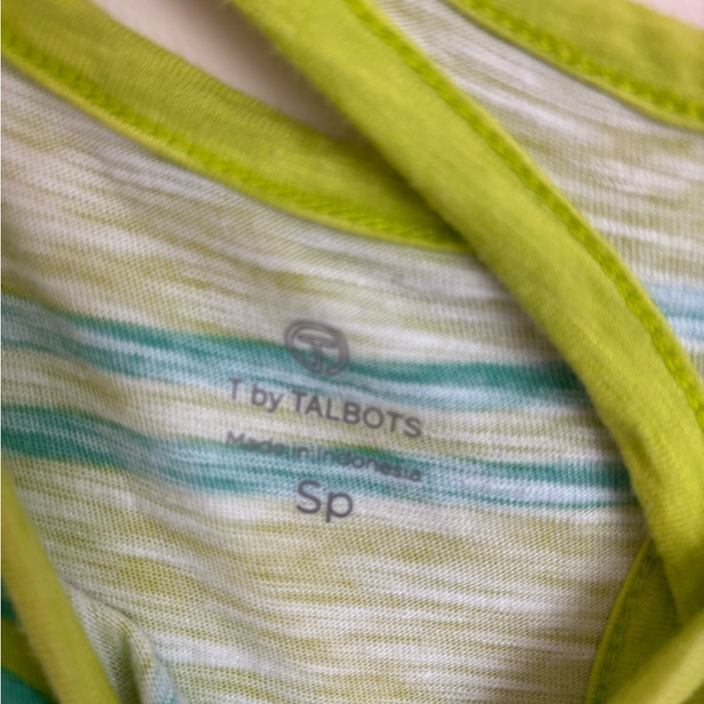 Talbots Lime Green Striped Long Sleeve Top Size Sp - Picture 6 of 7